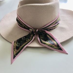 Henri Bendel Cream Hat with Pink and Black Scarf